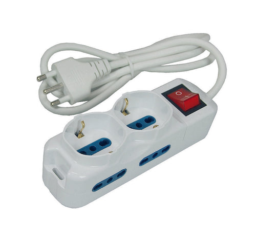 Multipresa Da Tavolo Compatta 2 Schuko + 4 Bipasso Con Interruttore - 2 Blister Syntesy