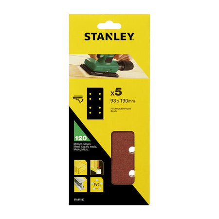 Piranha Stanley Sta31587 (X31587) 5 Fogli Vel. Bosch 93X190 Gr.120- Stanley- 1,0 Confezione