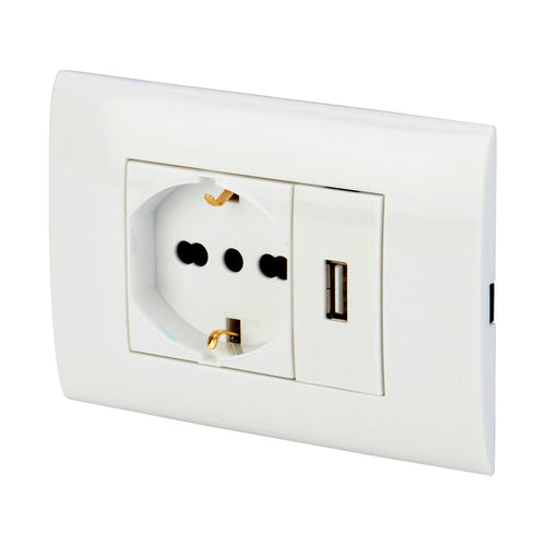 Presa Elettrica Da Muro Polypool Pp6096X Placca Incasso Bianca Usb E Schuko
