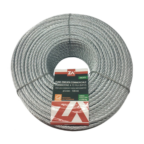 Fune Acciaio Commerciale 72F D 10 Mm- Funi 90- 100,0 Metri