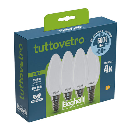 Beghelli Led Oliva E14 5W 58055 Fredda 6500K Set 4- 10,0 Confezione