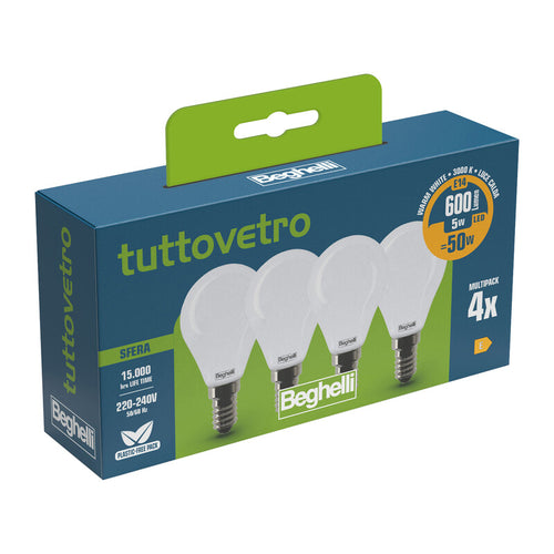 Beghelli Led Sfera E14 5W 58056 Calda 3000K Set 4- 10,0 Confezione
