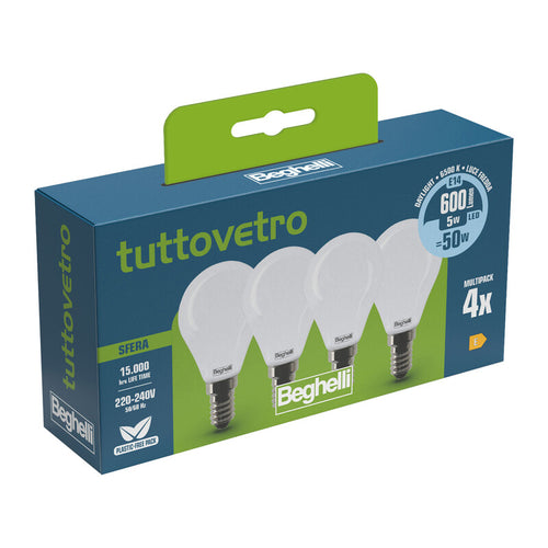 Beghelli Led Sfera E14 5W 58058 Fredda 6500K Set 4- 10,0 Confezione