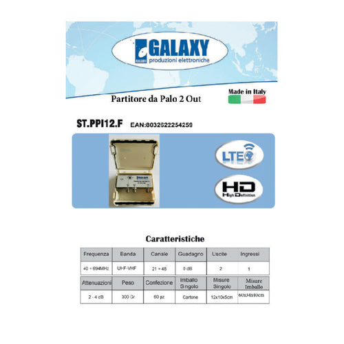 Partitore Da Esterno Sat/Dt 1 Ingresso 2 Uscite- 1,0 Pz
