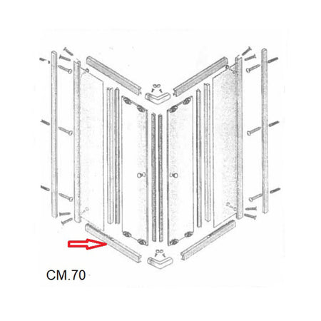 R Profilo Inferiore Lato 70 X Box Doccia Cristallo Trasp.Mm.6 Cm.70X90Lusso- 1,0 Pz