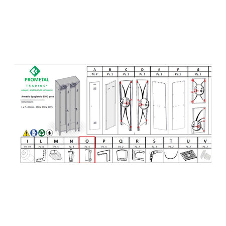 R Particolare (Ox4 )Xarmadio Spogliatoio A 2 Posti In Kit C/Serratura- 1,0 Confezione