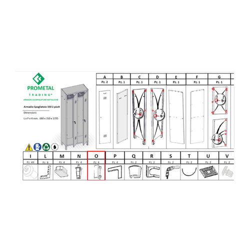 R Particolare (Ox4 )Xarmadio Spogliatoio A 2 Posti In Kit C/Serratura- 1,0 Confezione