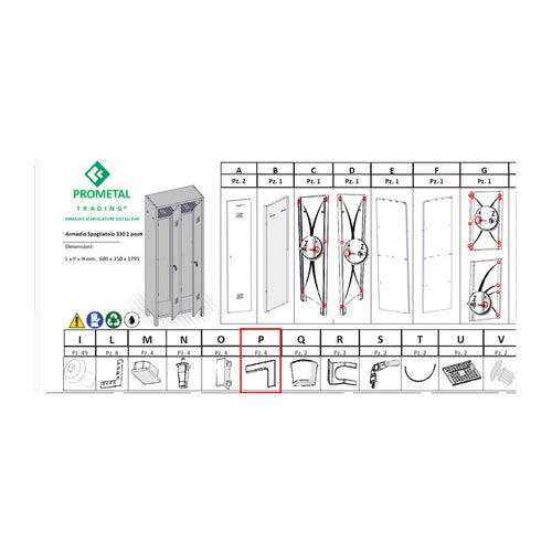 R Particolare (Px4 )Xarmadio Spogliatoio A 2 Posti In Kit C/Serratura- 1,0 Confezione