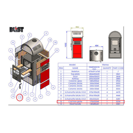 R Griglia 5234 X Stufa Legna 8 Kw Vienna Beige- 1,0 Pz