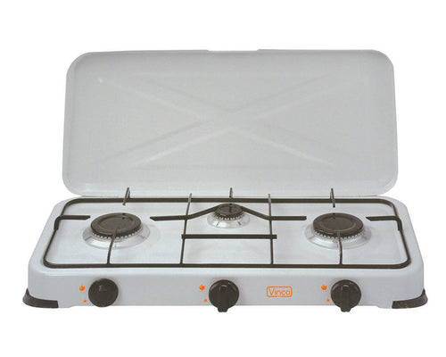 Fornello A Gas Gpl A 3 Fuochi Con Coperchio Cm.57X33X10H.