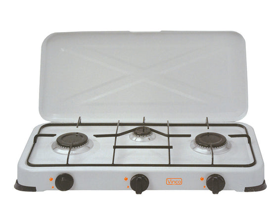 Fornello A Gas Gpl A 3 Fuochi Con Coperchio Cm.57X33X10H.