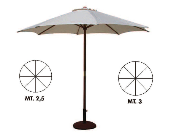 Ombrellone In Legno Tondo Gold Ø Cm.250 Palo Ø Mm.48 A 8 Stecche Vette