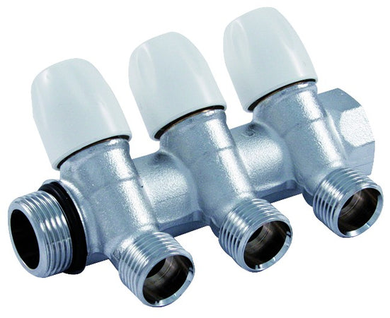 Collettore Lineare In Ottone Cromato Modello Maxima Con Rubinetto D'Arresto 3/4X1/2 4 Vie Tiemme Raccorderie Spa