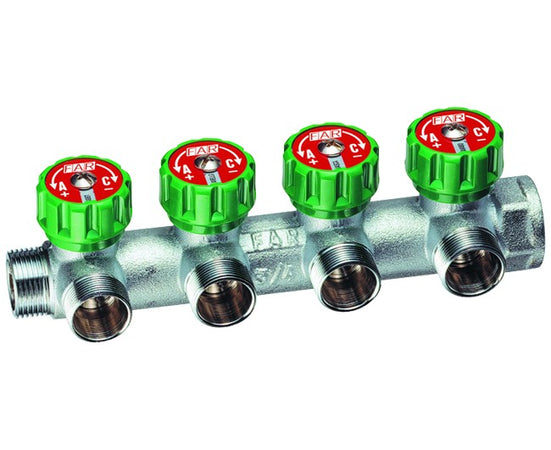 Collettore Modulare Con Arresti Manuali In Ottone Maschio Femmina Per Impianti Sanitari 1X2 Vie Far Rubinetterie