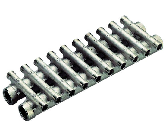 Collettore Compatto In Ottone Nichelato Per Riscaldamento 3/4*1/2 8+8 Tiemme Raccorderie Spa