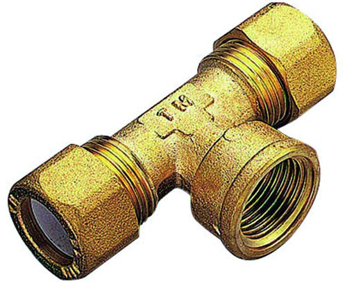 Raccordo A T Femmina Con Ogiva In Ptfe Per Tubo Rame Modello 1200 3/8 Ø10 Tiemme Raccorderie Spa
