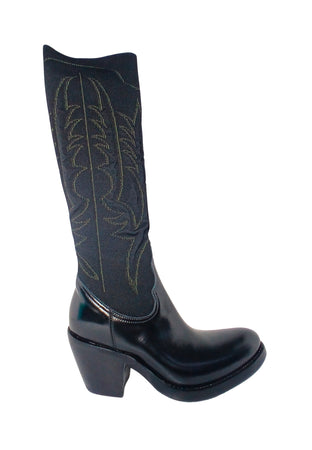 ROCCO P Scarpe Donna Rocco P Stivaletto con tacco lungo da ginocchio con ricami gialli da donna