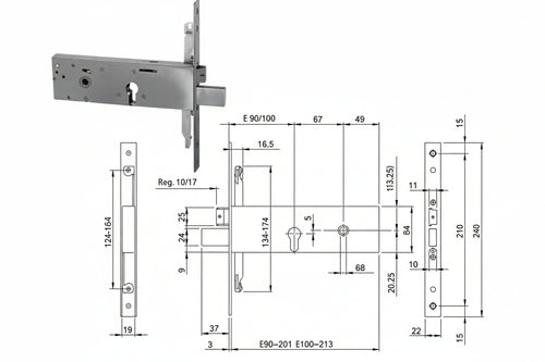Serratura Da Infilare Triplice Con Cil. Europeo P/Fasce Mm.64 H 96312 Mm.90 (963120902) Iseo