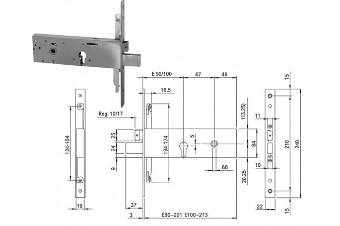 Serratura Da Infilare Triplice Con Cil. Europeo P/Fasce Mm.64 H 96312 Mm.90 (963120902) Iseo