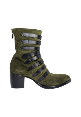 ROCCO P Scarpe Donna Rocco P Stivaletto in camoscio verde-dettaglio otto cinturini e tacco basso squadrato da donna