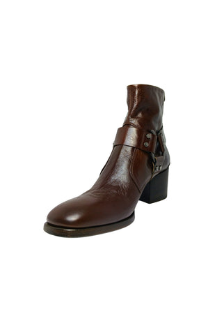 ROCCO P Scarpe Donna Rocco P Stivaletti in pelle marrone con fibbie decorative laterali-Chiusura cerniera alla caviglia da donna