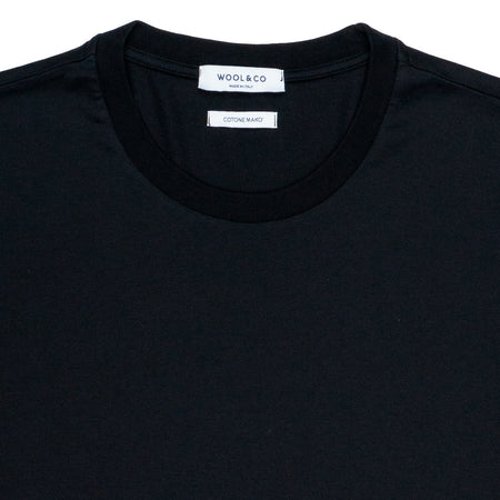WOOL &amp; CO T-shirt Uomo Wool &amp; Co Paricollo Cotone Mako Nero MM da uomo