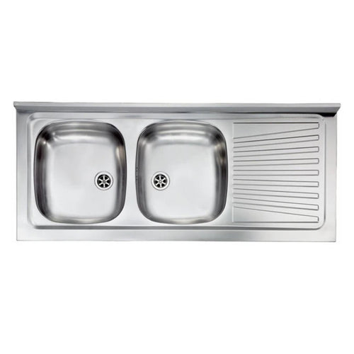 Lavello Cucina Da Appoggio In Acciaio Inox 2 Vasche Con Gocciolatoio Modello Mondial - Cm.120X50 Vasca Sinistra - Profondità Vasca: 15 Cm - Hid