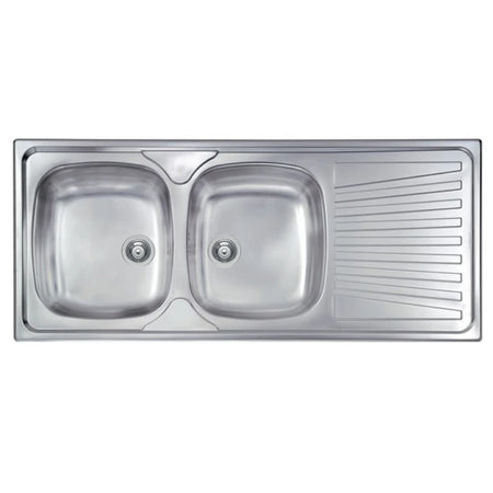 Lavello Cucina Da Incasso In Acciaio Inox 2 Vasche Con Gocciolatoio Modello Mondial - Cm.116X50 Vasca Sinistra - Profondità Vasca: 15 Cm - Hid