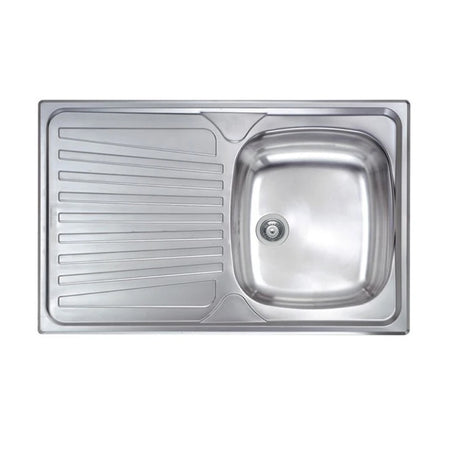 Lavello Cucina Da Incasso In Acciaio Inox 1 Vasca Con Gocciolatoio Modello Mondial - Cm.86X50 Vasca Destra - Profondità Vasca: 15 Cm - Hid
