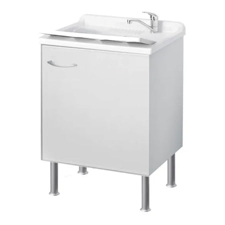 Mobile Lavatoio In Bilaminato Bianco Ad 1 Anta Con Vasca - L= 45 Cm P= 60 Cm H= 85 Cm Un Anta