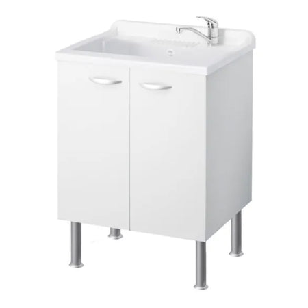 Mobile Lavatoio In Bilaminato Bianco A 2 Ante Con Vasca - L= 60 Cm P= 50 Cm H= 85Cm Due Ante - Cer