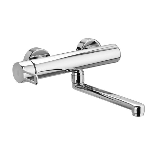 Rubinetto Miscelatore Monocomando Lavello Cromato A Parete Con Canna A Tubo Dritta Serie Ringo - 1/2 - Cromo - Paf