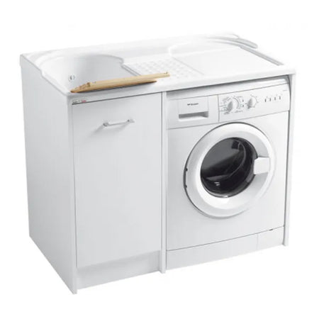 Mobile Lavatoio Coprilavatrice Bianco In Truciolare Nobilitato Con Lavatrice A Destra E Vasca A Sini - Coprilavatrice A Dx E Vasca A Sx L=106 P=50 H=90 - Col