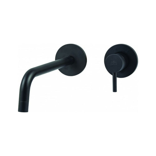Rubinetto Miscelatore Monocomando Lavabo Incasso 2 Fori Nero Opaco Con Bocca A Muro Serie Light - 1/2- Nero Opaco - Senza Piletta - Paf