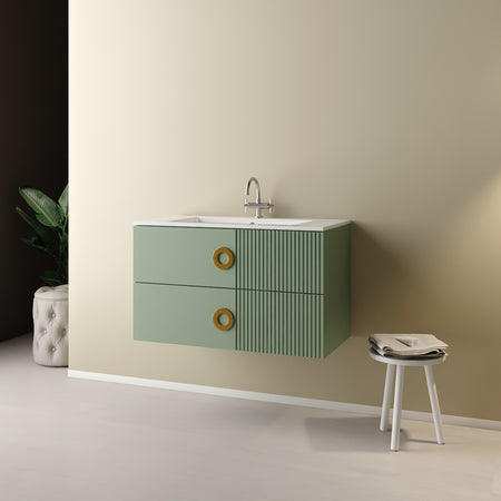 Mobile Bagno Sospeso Senza Specchio Modello Sole 90Cm - Base Sospesa -Lavabo - Bianco Opaco -Specchio Escluso - Mob