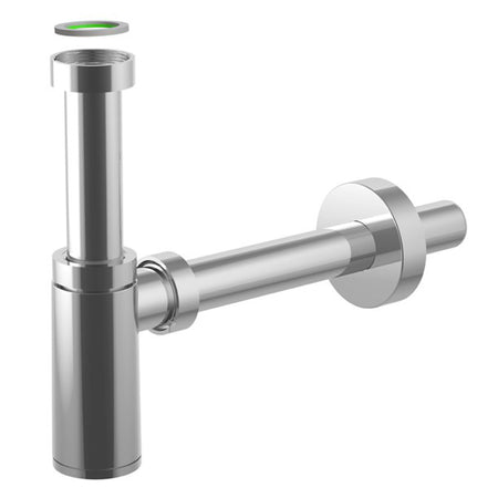 Sifone Scarico Tondo D'Arredo In Abs Cromato Senza Piletta Per Lavabo Modello King - Attacco Piletta 11/4 - Scarico Ø32X250 Mm - Bon