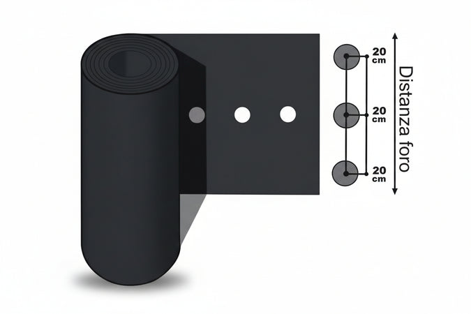 Foglia Polietilene Nera Pacciamatura 1 Foro Passo Cm.20 H.Cm.120- - Rotolo Mt.50 - 1 Rotolo