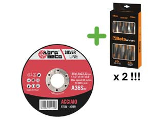 Kit 300 Dischi Taglio Sottile Acciaio Ø Mm.115 + 2 Serie Giraviti Beta- - Ø Mm.115X1,0 Foro 22,2 Per Acciaio - 1 Confezione Abrabeta