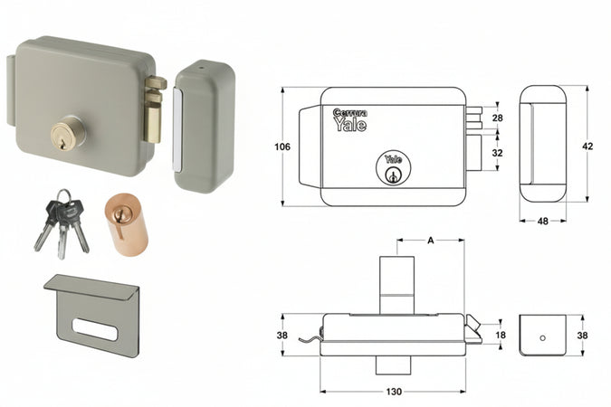 Elettroserratura Per Cancelli Con Tetto 6800- - Mm.70 Sx Verniciata (Y68000702) - Yale