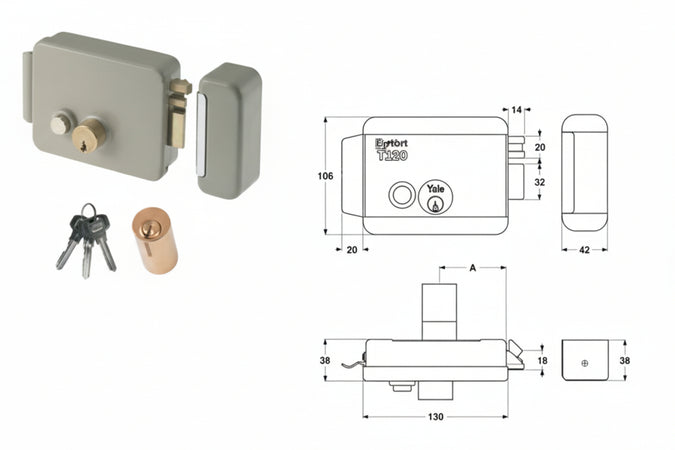 Elettroserratura Per Cancelli Con Pulsante Senza Tetto 6880- - Mm.50 Sx Verniciata (Y68800502) - Yale