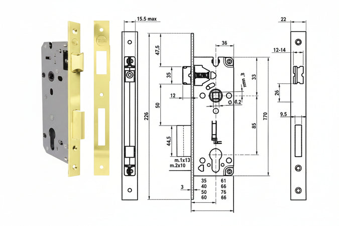 Serratura Da Infilare A Cilindro Bordo Quadro Ottonato 52X- - Mm.60 (Y52X0060) - Yale