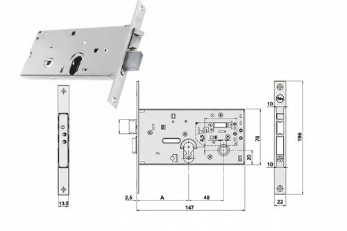 Elettroserratura Da Infilare Per Fasce Caten. E Scr. Mm.78 H 85700- - Mm.70, 2 Mandate (Y8570070080) - Yale