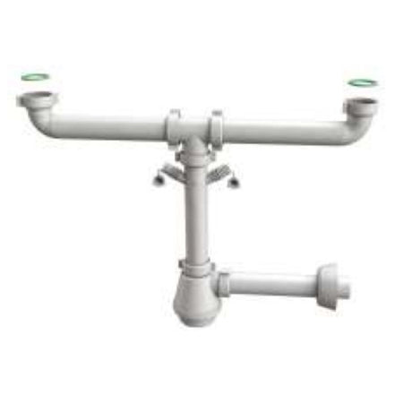 Sifone Scarico 2 Vie Senza Piletta Per Lavello In Acciaio Inox Doppio Attacco Lavastoviglie/Lavatric - 11/2 X Ø40X230 Mm - Bon