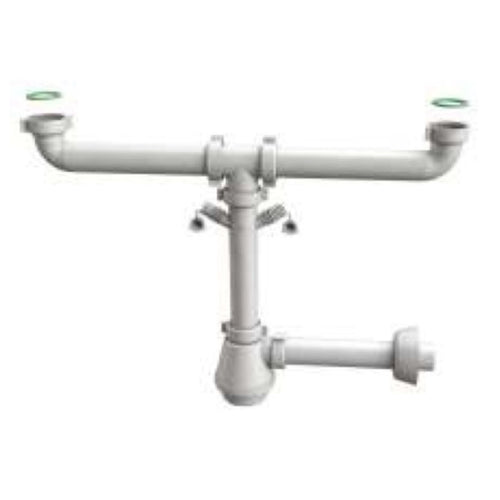 Sifone Scarico 2 Vie Senza Piletta Per Lavello In Acciaio Inox Doppio Attacco Lavastoviglie/Lavatric - 11/2 X Ø40X230 Mm - Bon