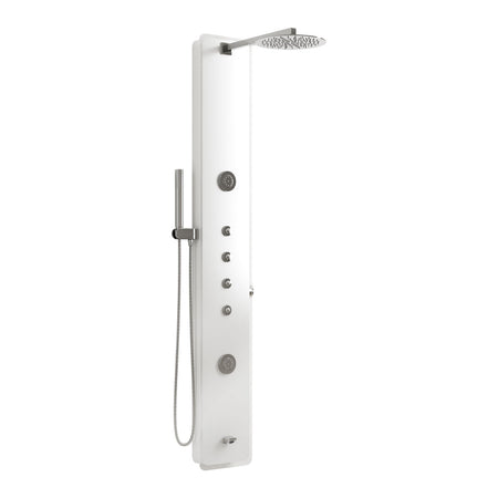 Colonna Pannello Doccia In Acciaio Bianco E Vetro Trasparente Con Doccetta,Flessibile E Getti Orizzo - Bianco Lucido - Aer