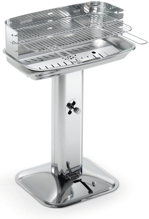 Ompagrill Barbecue Inox 60-40 Venus Pro System Griglia Acciaio Cromato Cm. 60,5X33 - H Cm. 89
