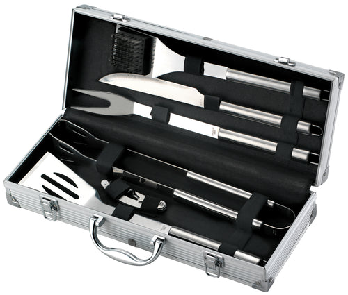 Ompagrill Set Utensili Per Barbecue Inox Valigetta In Alluminio 6 Pezzi