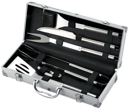 Ompagrill Set Utensili Per Barbecue Inox Valigetta In Alluminio 6 Pezzi
