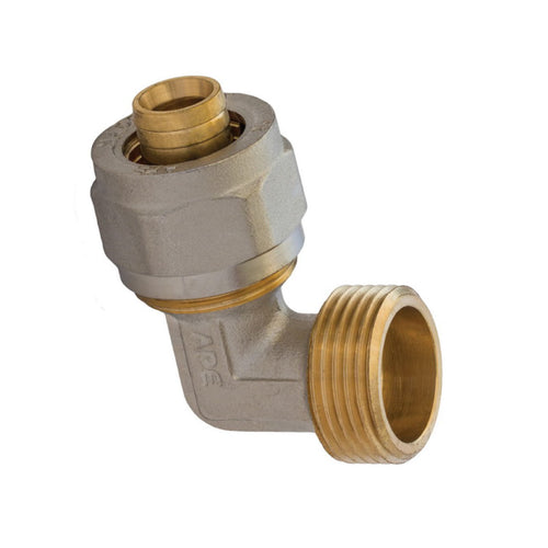 Raccordo Curvo Maschio A Stringere Tre Pezzi Per Tubo Multistrato Modello 753L - 3/4 Ø26 - Ape