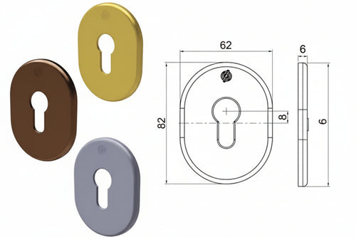 Mostrina Interna/Esterna Cilindro Europeo Serie T- - Mm.62X82X6 Ottone Cromo Satinato (4302Kcs) - 5 Pezzi Securemme